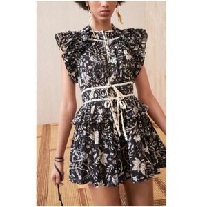 $445 Ulla Johnson Endah Blue Floral Ruffle Romper SIZE 12/Large Playsuit Cottage